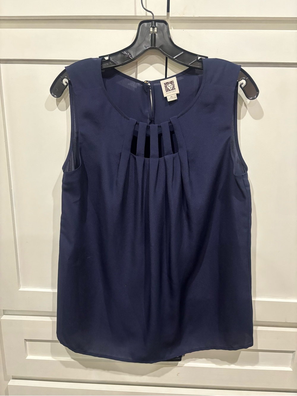 Anne Klein Navy Sleeveless Pleated Keyhole Camisole